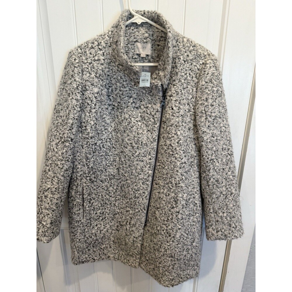 LOFT Outlet Women’s Large Petite Gray Boucle Coat Asymmetrical Zip NWT